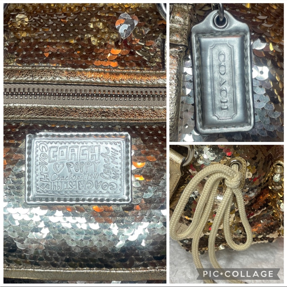 Coach Limited Edition Gold Sequin Poppy Spotlight Shoulder Bag & Wristlet Set - Picture 5 of 17